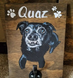 Small Rustic Wooden Leash Hook - Custom Dog Portrait - Personalized Dog Painting Collar Hanger - Puppy Portrait Leash Hook