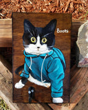 Small Rustic Wooden Leash Hook - Custom Dog Portrait - Personalized Dog Painting Collar Hanger - Puppy Portrait Leash Hook