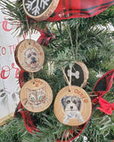 Live Edge Wood Disc or Wood Square Hand Painted Pet Portrait Christmas Ornament With Cord