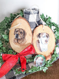 Live Edge Wood Disc or Wood Square Hand Painted Pet Portrait Christmas Ornament With Cord