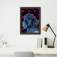 Valentines Pup painting with pink hearts